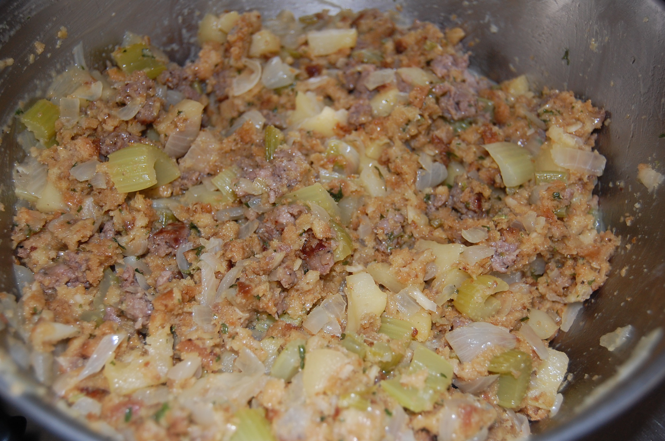 Semi-Homemade Apple Sausage Stuffing - Who Needs A Cape?