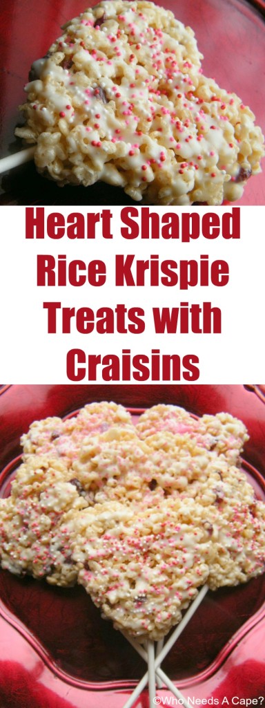 Heart Shaped Rice Krispie Treats with Craisins the perfect Valentine's Day treat for your sweetheart! Drizzled with white chocolate for the perfect touch.