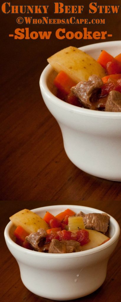 This Slow Cooker Chunky Beef Stew is chock full of veggies, beef and flavor! Comfort food at its very best, you'll love this recipe. Freezer friendly too!