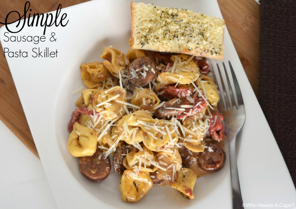 You'll love the flavor combinations in this Simple Sausage & Pasta Skillet meal. Sausage, tortellini, roasted bell peppers all come together beautifully.