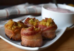Bacon Wrapped Stuffing Bites are a wonderful holiday appetizer! Use up leftover stuffing and wrap thick flavorful bacon around for the perfect treat.