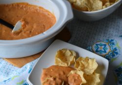 Slow Cooker 3 Cheese Bean Dip is perfect for parties of any type. Easy to make, your guests will love the cheesiness of this delicious dip.