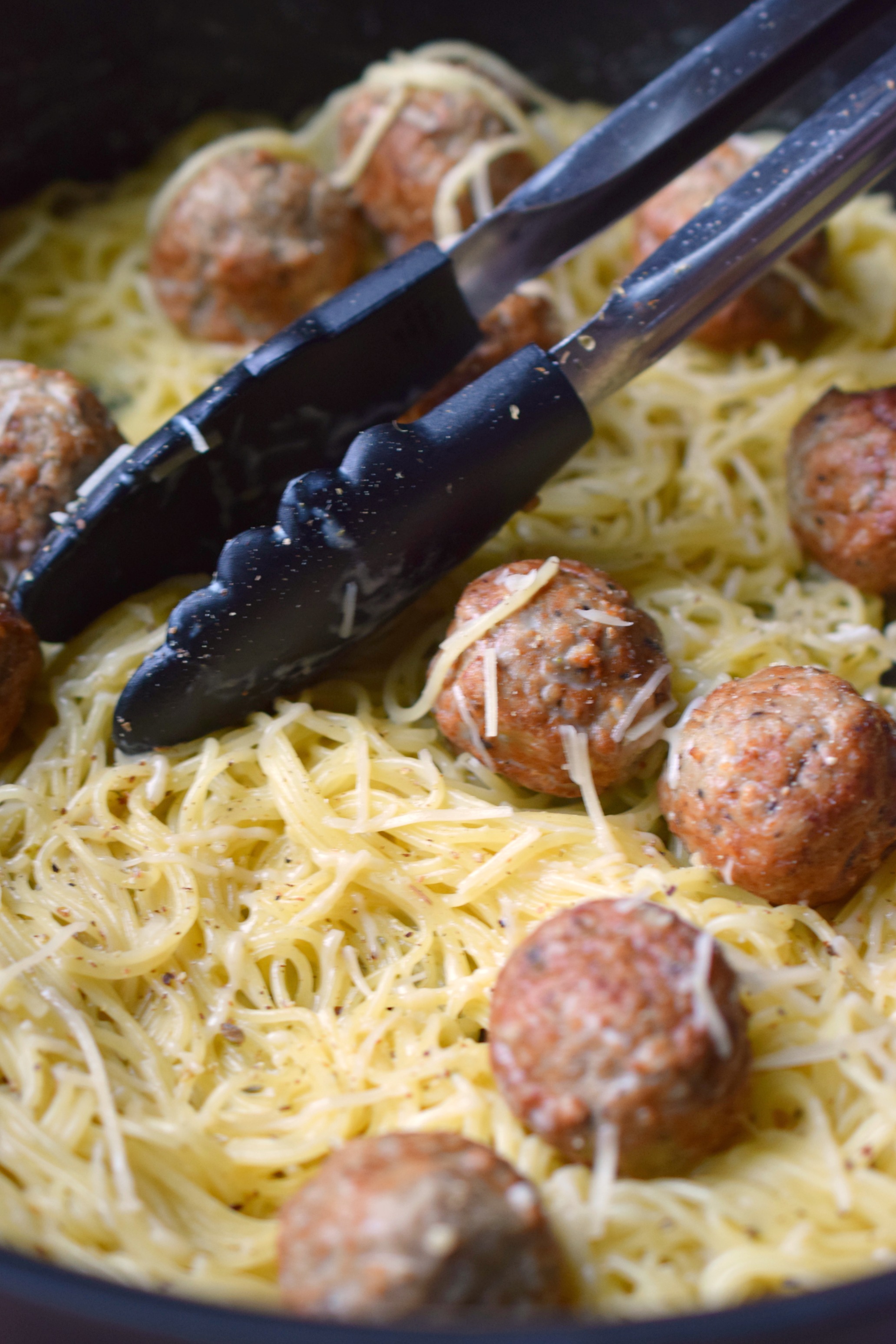 Creamy Angel Hair Pasta & Meatballs - Who Needs A Cape?