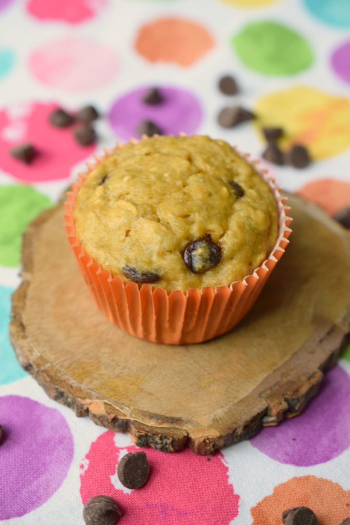 Banana Applesauce Muffins with Chocolate Chips, a great way to get some extra fruit into your family. Easy to make, perfect for breakfast or snacking.