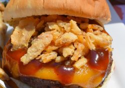 Fire up the BBQ grill and make some Cheddar Barbecue Burgers with Crispy Onions! An easy to prepare hamburger that is popping with delicious flavors.
