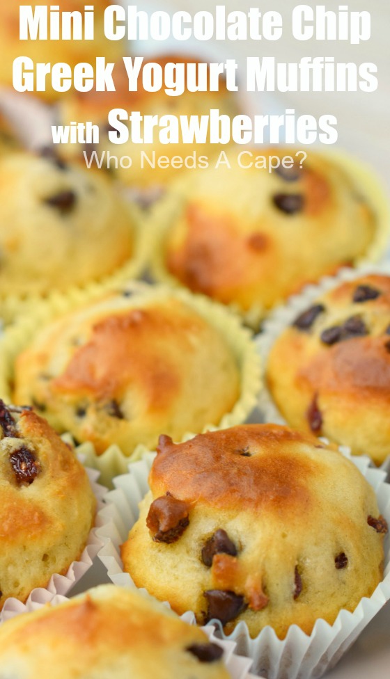 Mini Chocolate Chip Greek Yogurt Muffins with Strawberries
