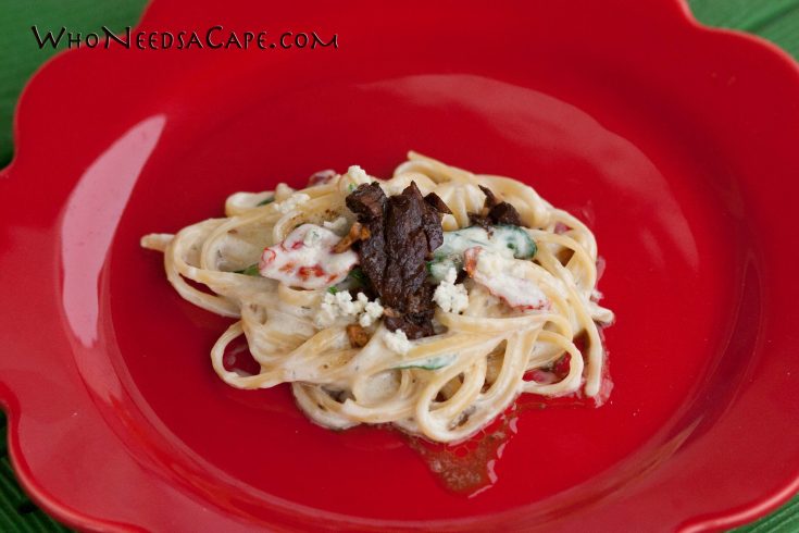 Crockpot Balsamic Steak with Gorgonzola Alfredo