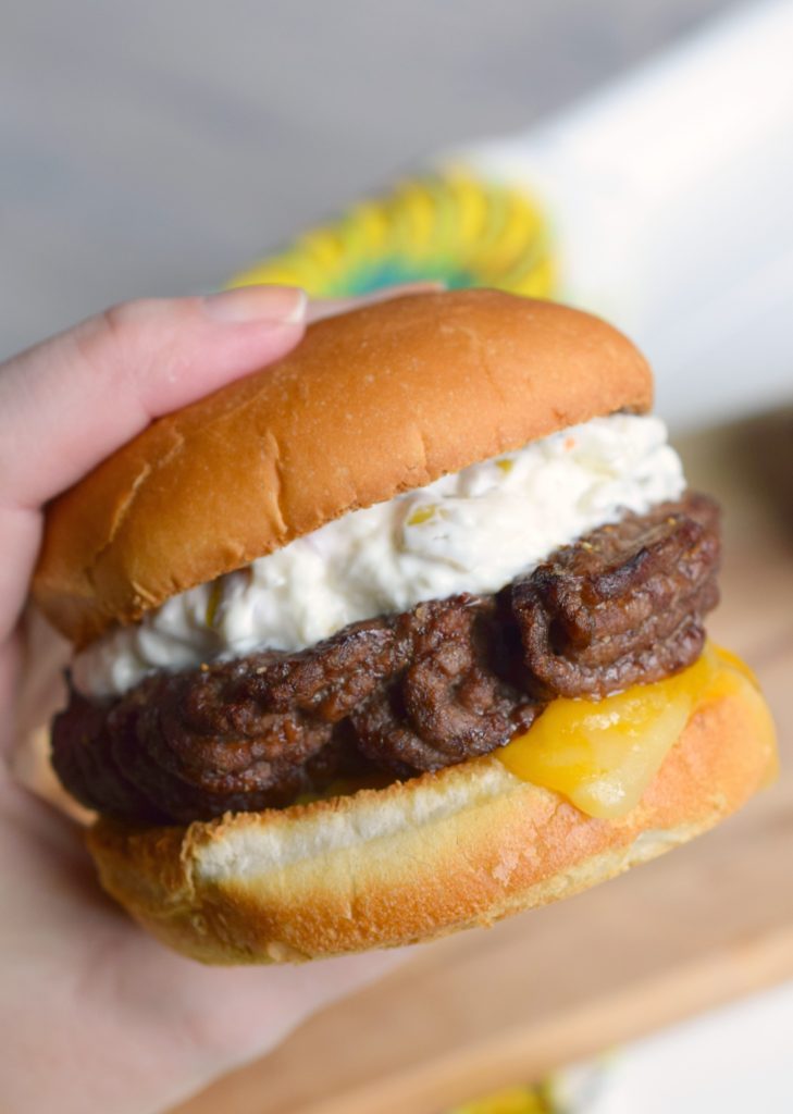 Creamy Olive Spread Topped Burger Who Needs A Cape?