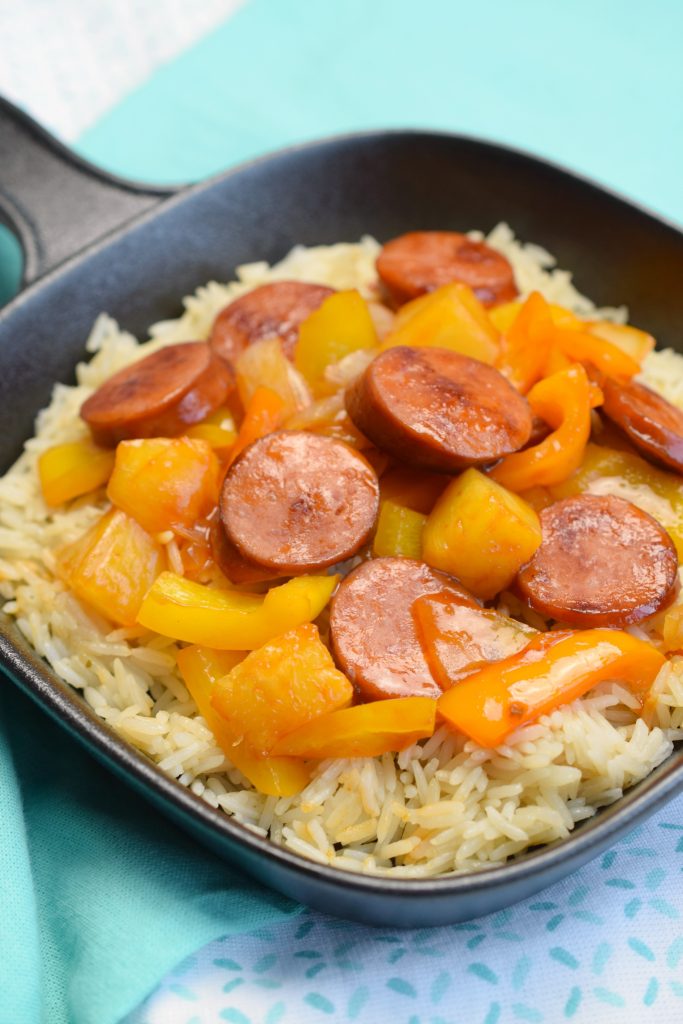 Sweet & Sour Hawaiian Kielbasa with Garlic Rice - Who ...